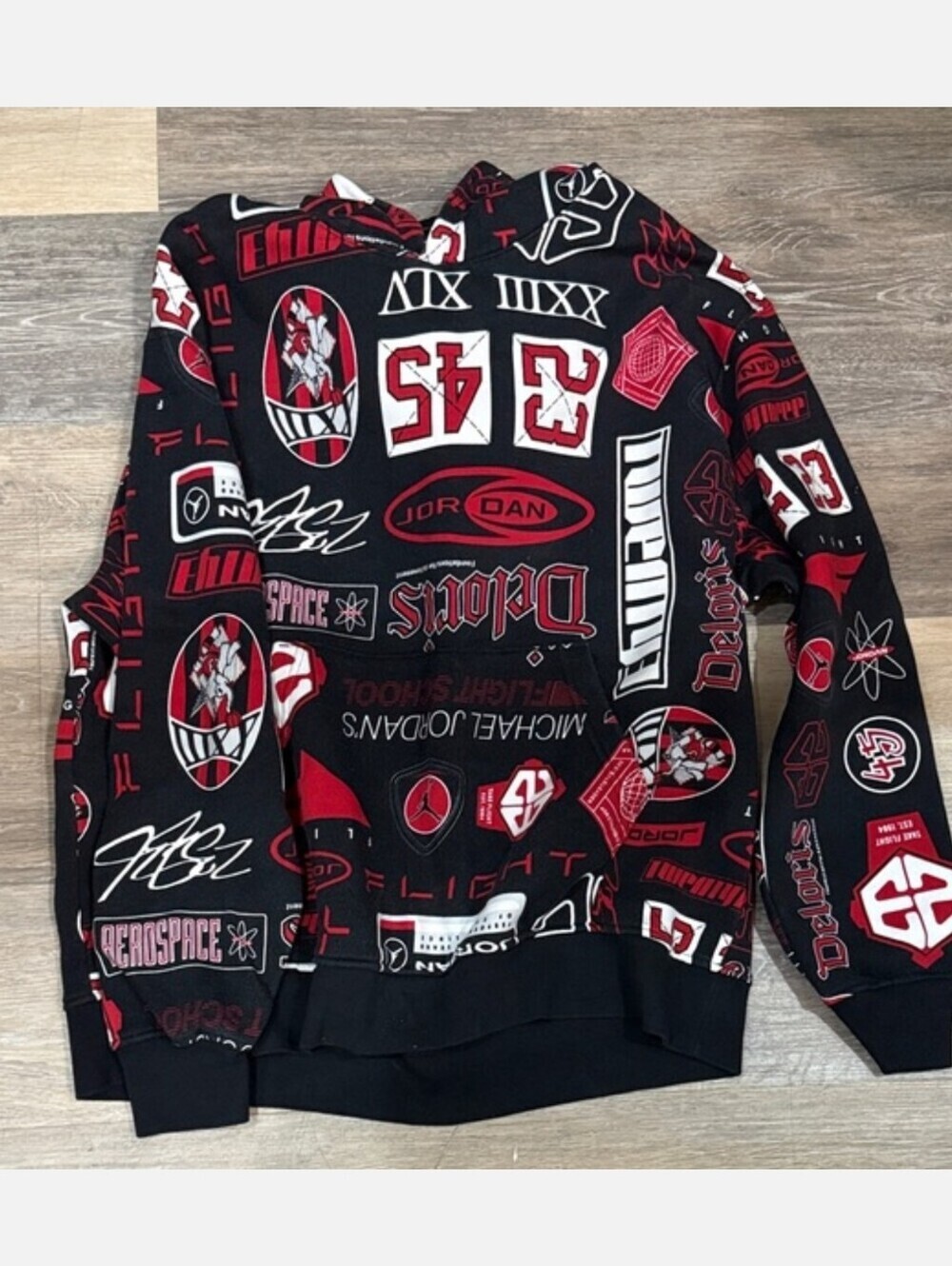 Jordan Essentials Logos Hoodie Black Red White Size XL